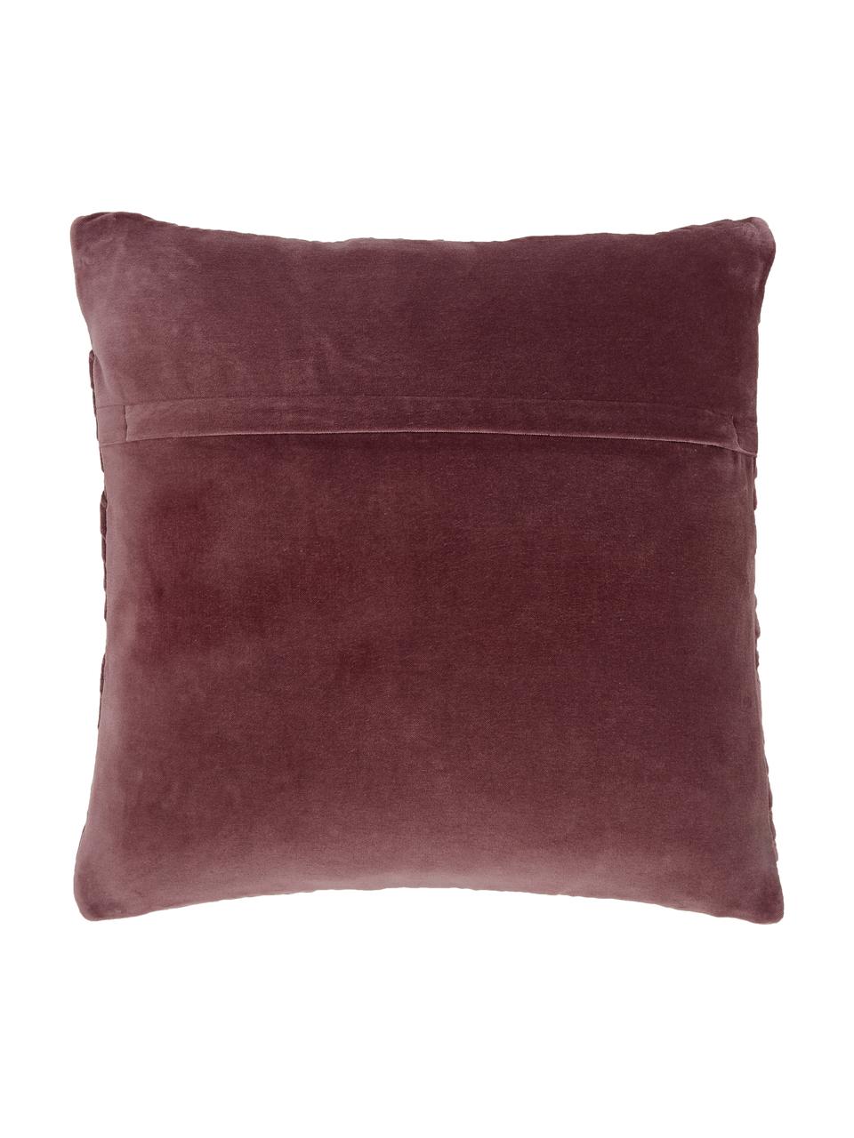 Federa arredo in velluto con motivo strutturato Sina, Velluto (100% cotone), Rosso vino, Larg. 45 x Lung. 45 cm