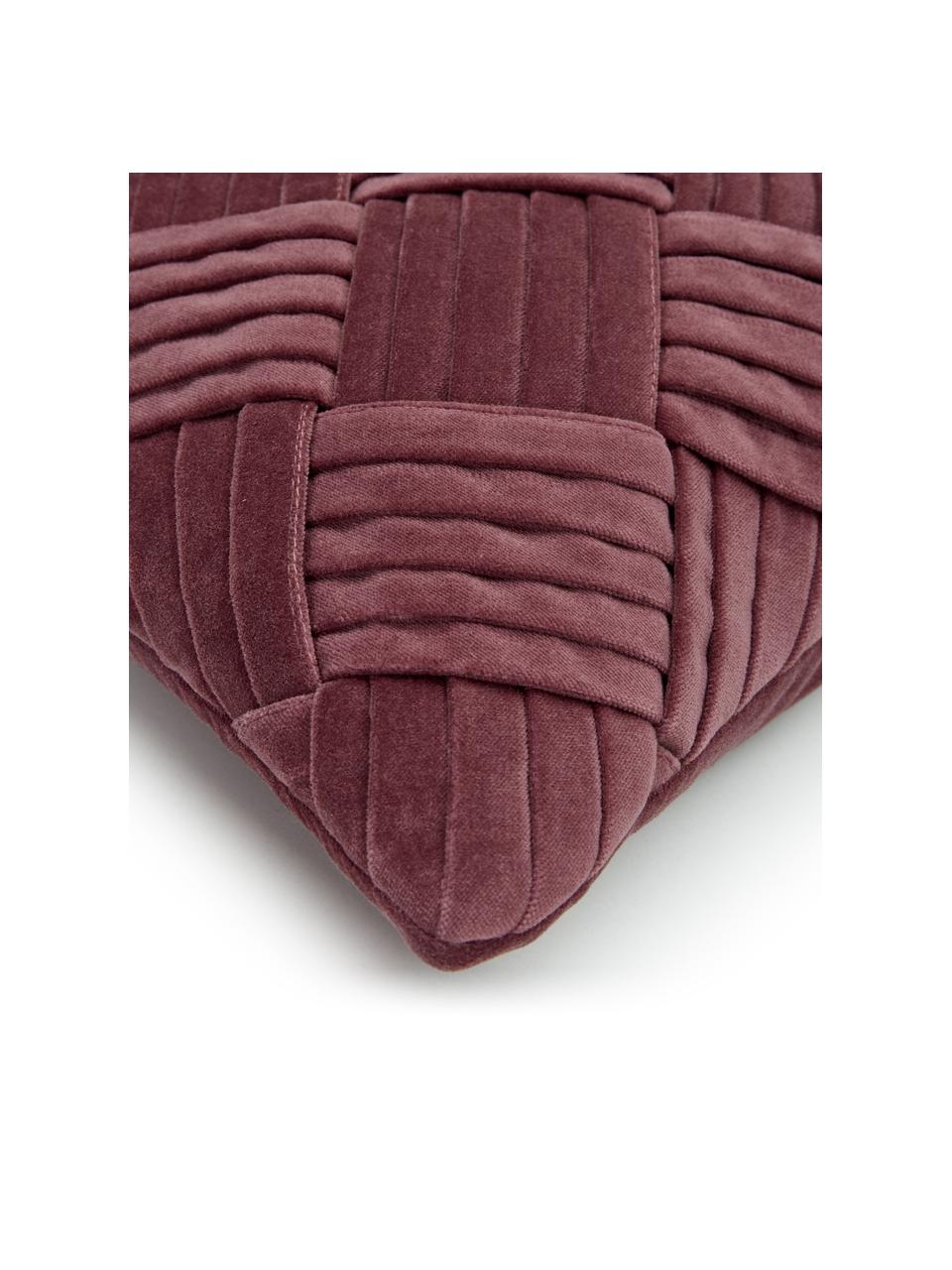 Funda de cojín de terciopelo texturizada Sina, Terciopelo (100% algodón), Rojo vino, An 45 x L 45 cm