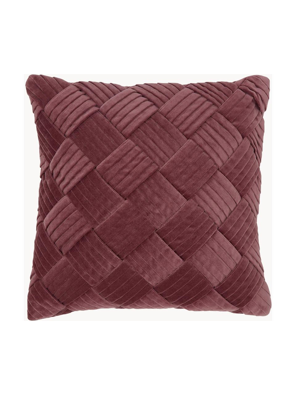 Copricuscino in velluto con motivo strutturato Sina, Velluto (100% cotone), Rosso vino, Larg. 45 x Lung. 45 cm