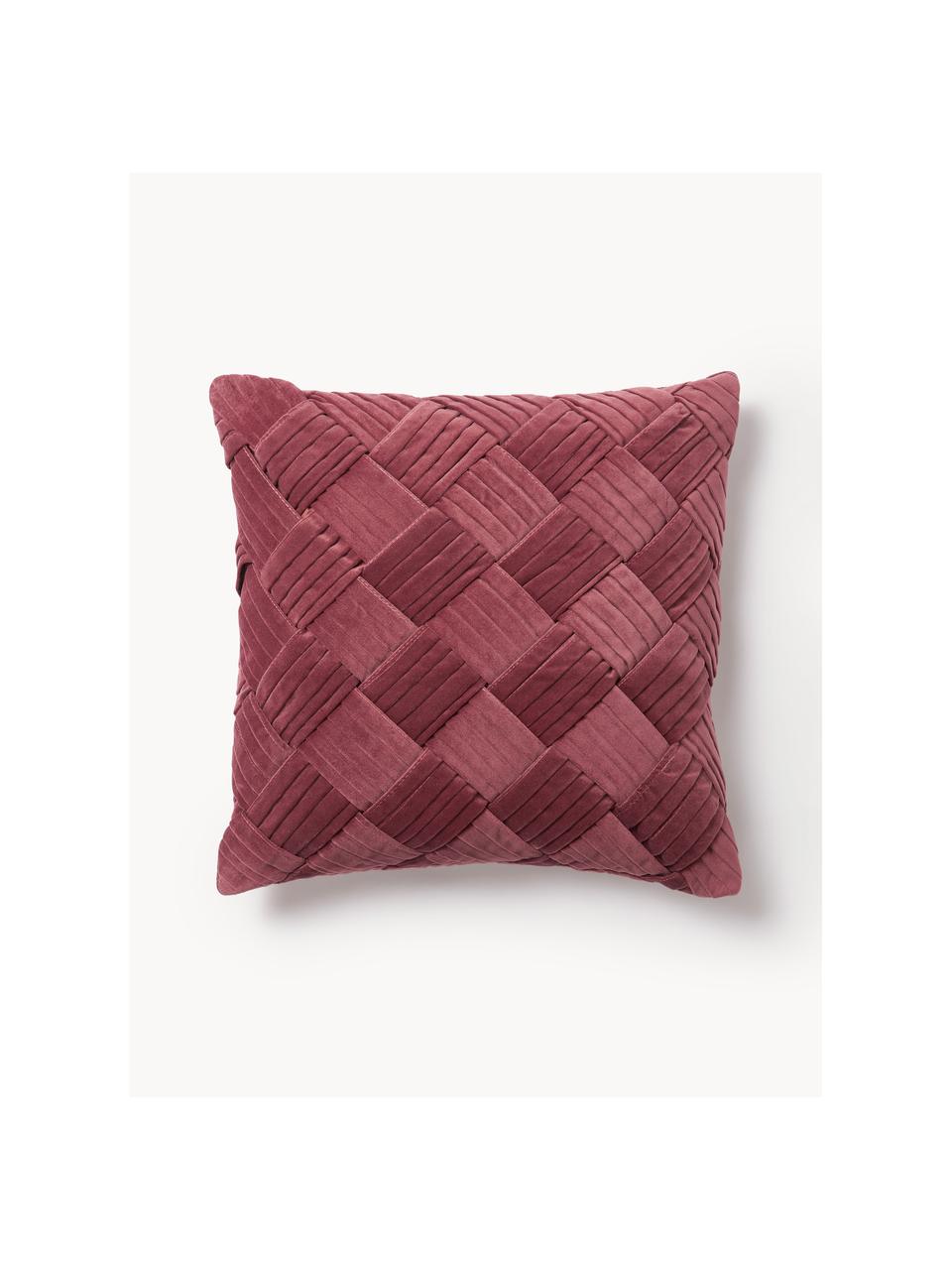 Housse de coussin 45x45 velours rouge texturé Sina, Velours (100 % coton), Lie de vin, larg. 45 x long. 45 cm