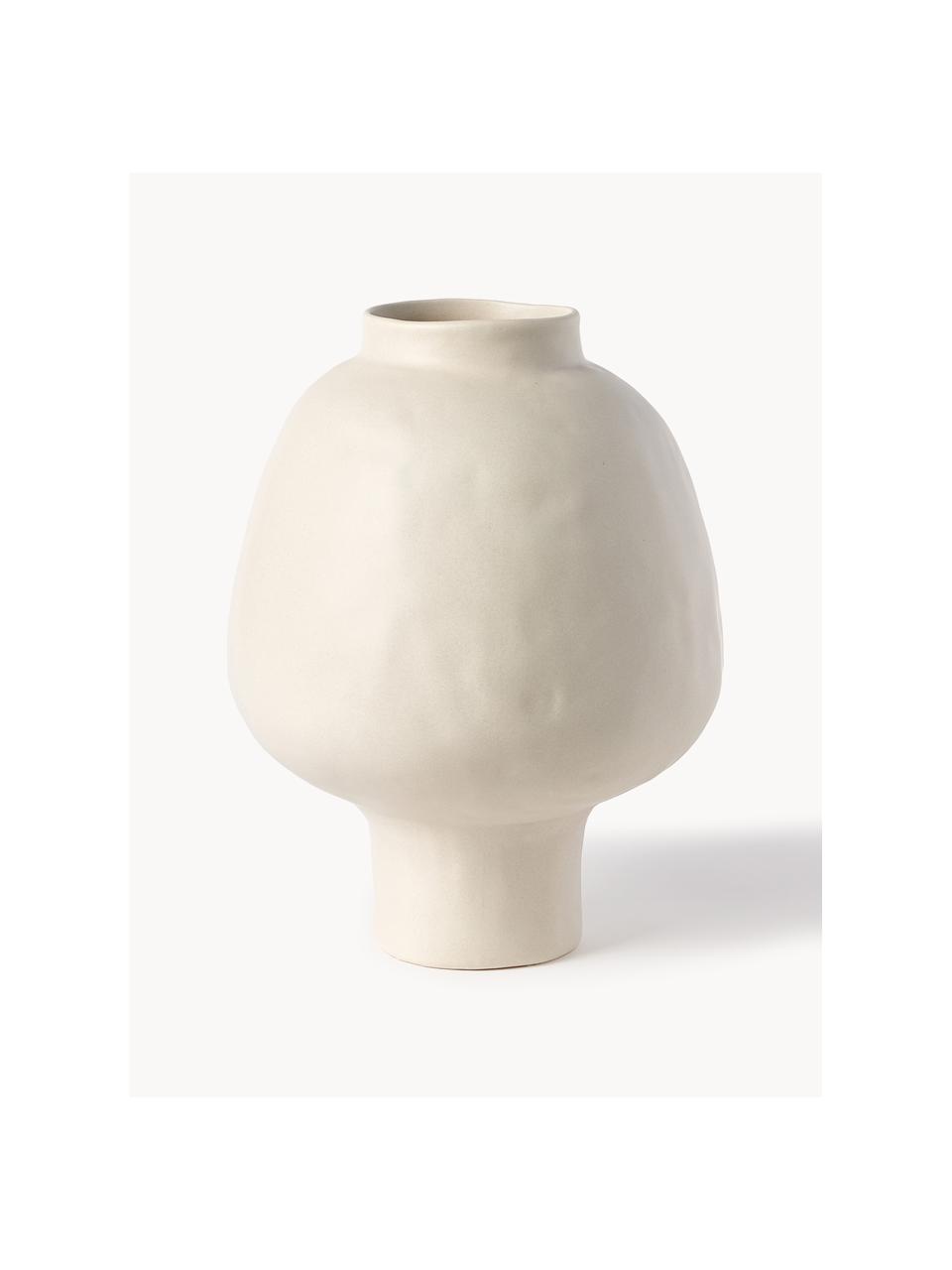 Handgefertigte Design-Vase Saki aus Keramik, H 32 cm, Keramik, Hellbeige, Ø 25 x H 32 cm