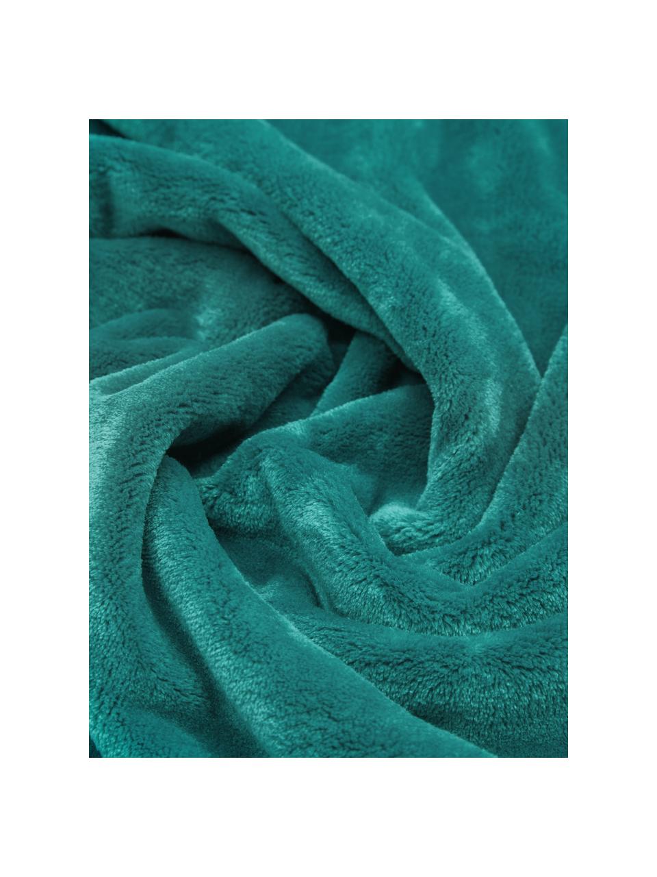 Coperta soffice color turchese Doudou, 100% poliestere, Turchese, Larg. 130 x Lung. 160 cm