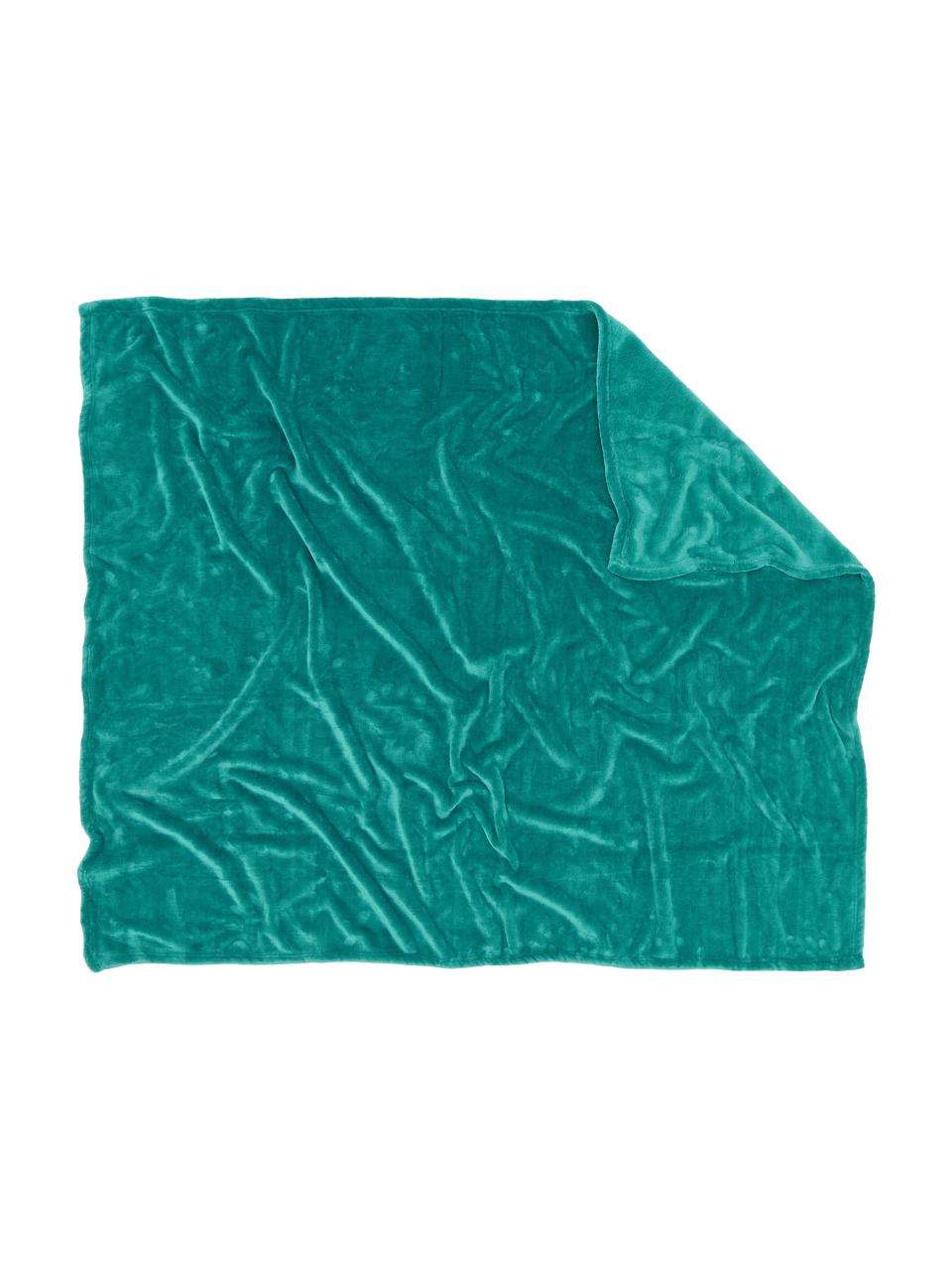 Coperta soffice color turchese Doudou, 100% poliestere, Turchese, Larg. 130 x Lung. 160 cm