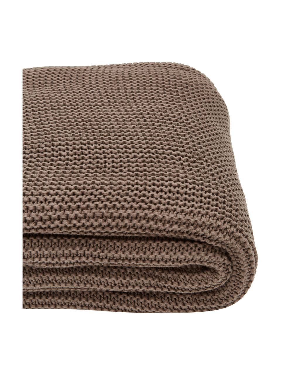 Plaid en tricot coton bio brun Adalyn, 100 % coton bio, certifié GOTS, Brun, larg. 150 x long. 200 cm