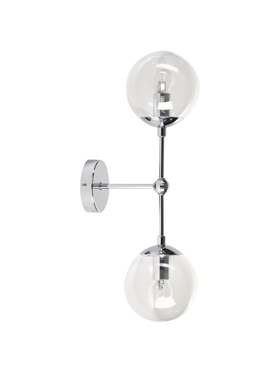 Grote wandlamp Beth van glas, Frame: verchroomd metaal, Transparant, chroomkleurig, D 21 x H 50 cm