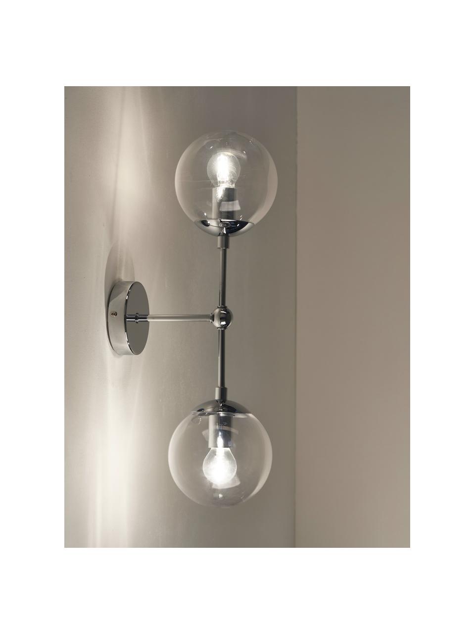Grote wandlamp Beth van glas, Frame: verchroomd metaal, Transparant, chroomkleurig, D 21 x H 50 cm
