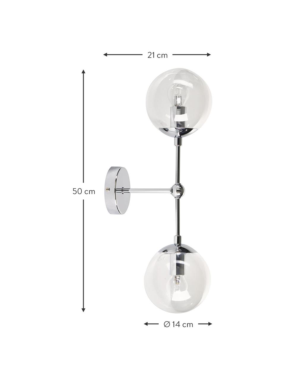 Veľká nástenná lampa zo skla Beth, Priehľadná, odtiene chrómovej, H 21 x V 50 cm