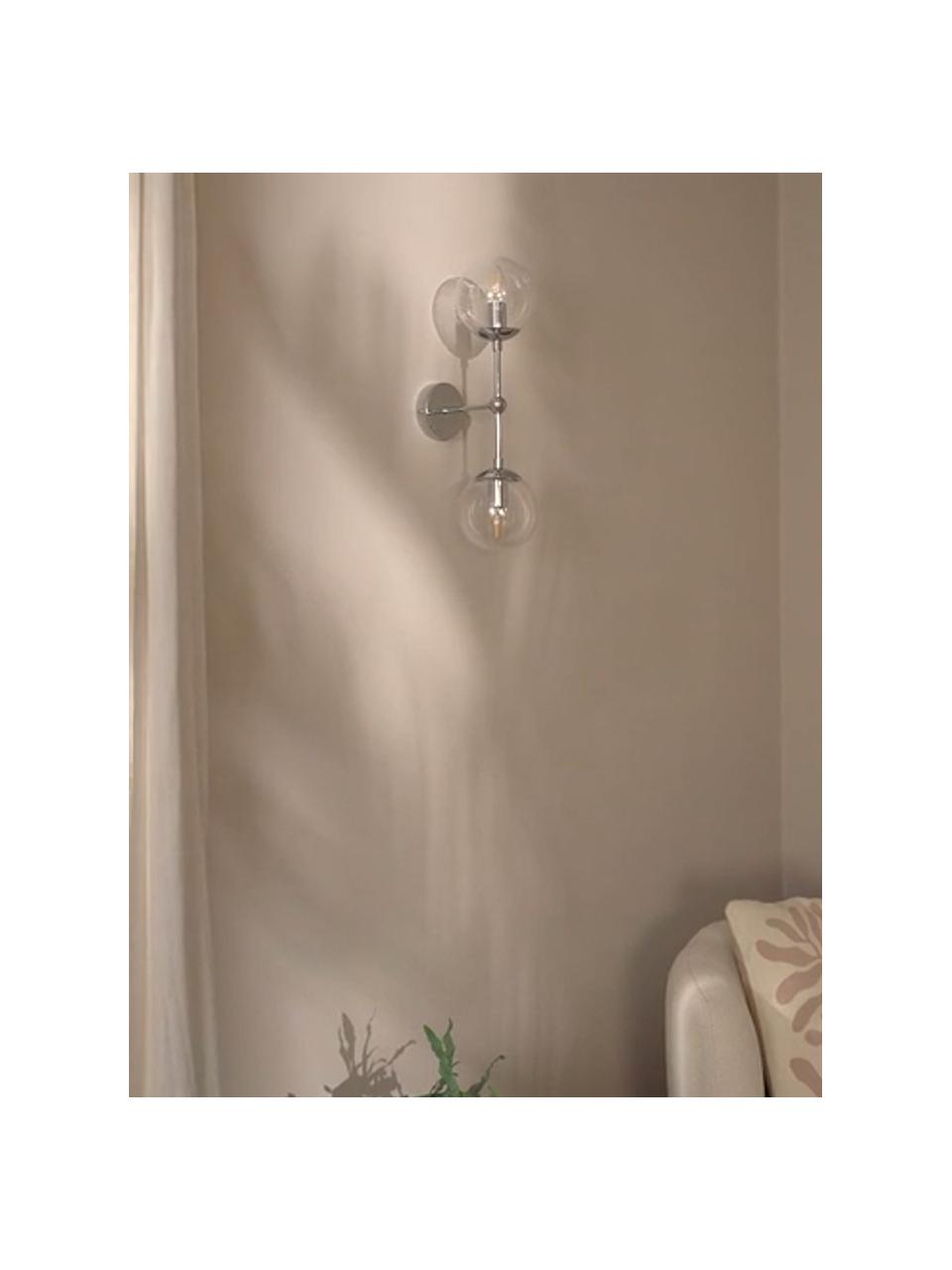 Grote wandlamp Beth van glas, Frame: verchroomd metaal, Transparant, chroomkleurig, D 21 x H 50 cm