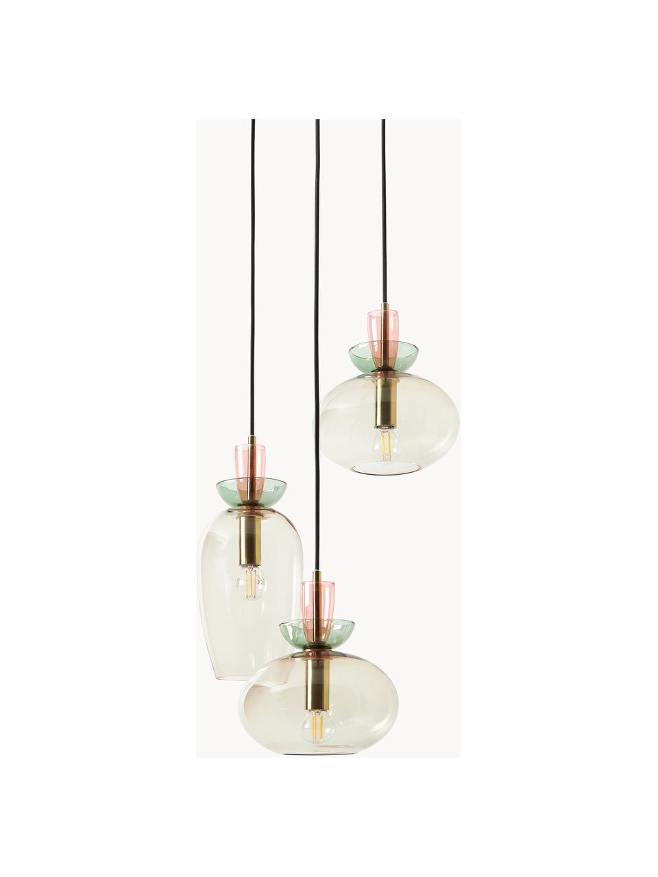 Lámpara de techo de vidrio Nyra, Pantalla: vidrio, Cable: cubierto en tela, Multicolor transparente, Ø 25 x Al 8 cm