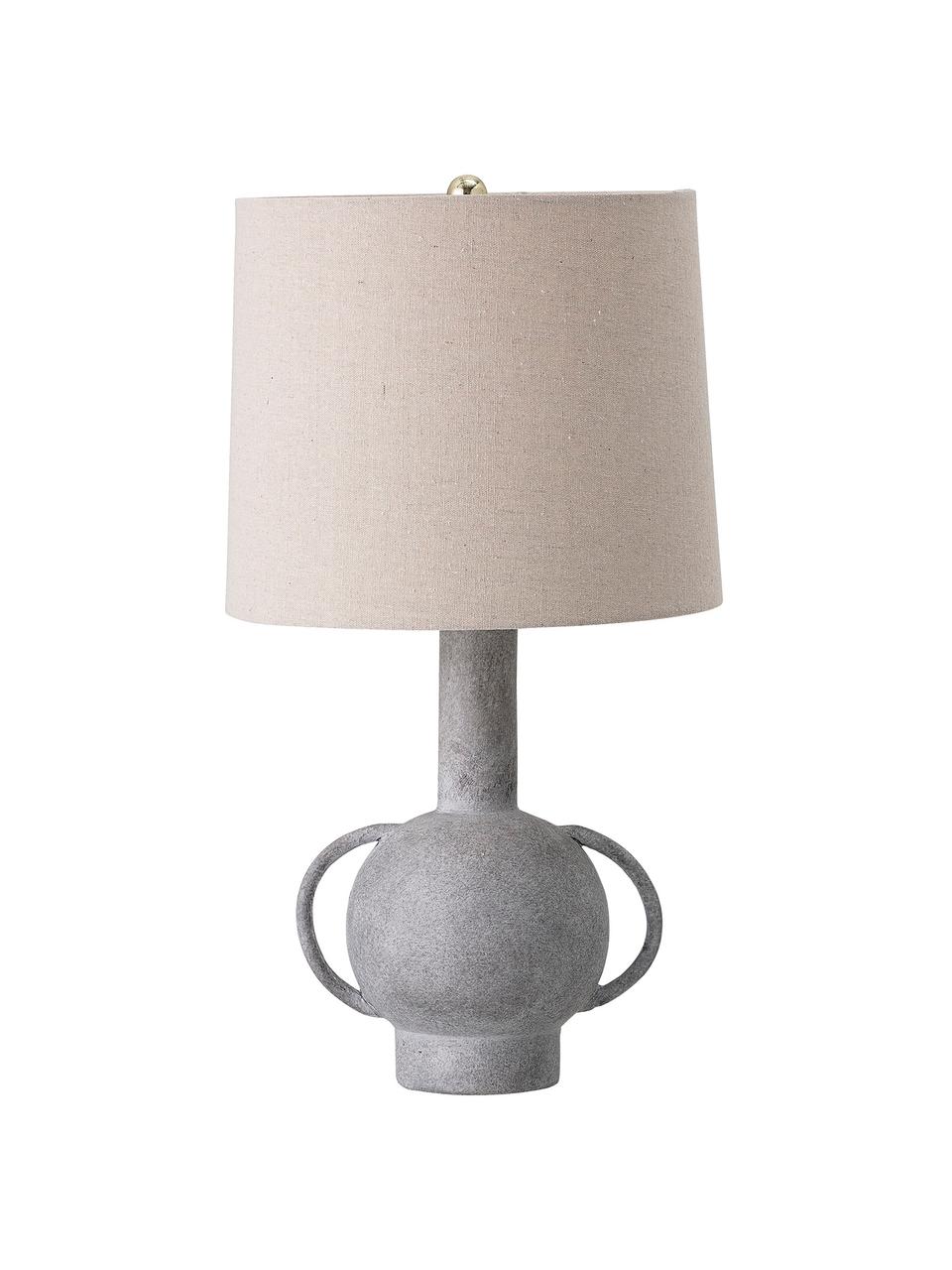 Lampada da tavolo grande in gres e lino Ranya, Paralume: lino, Base della lampada: terracotta, Decorazione: metallo, Beige chiaro, grigio, Ø 31 x Alt. 59 cm