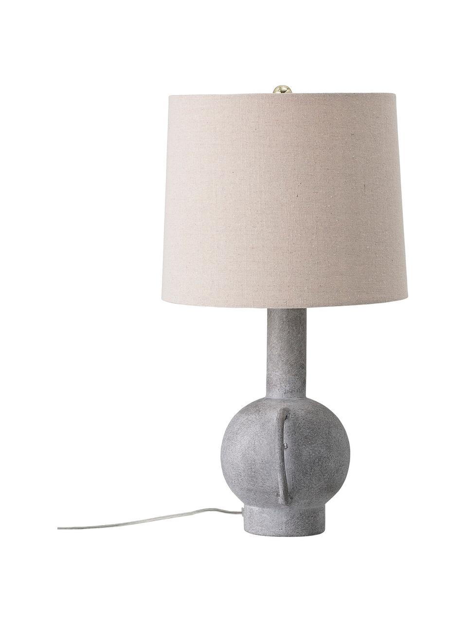 Grande lampe à poser en terracotta et lin Ranya, Beige clair, gris, Ø 31 x haut. 59 cm