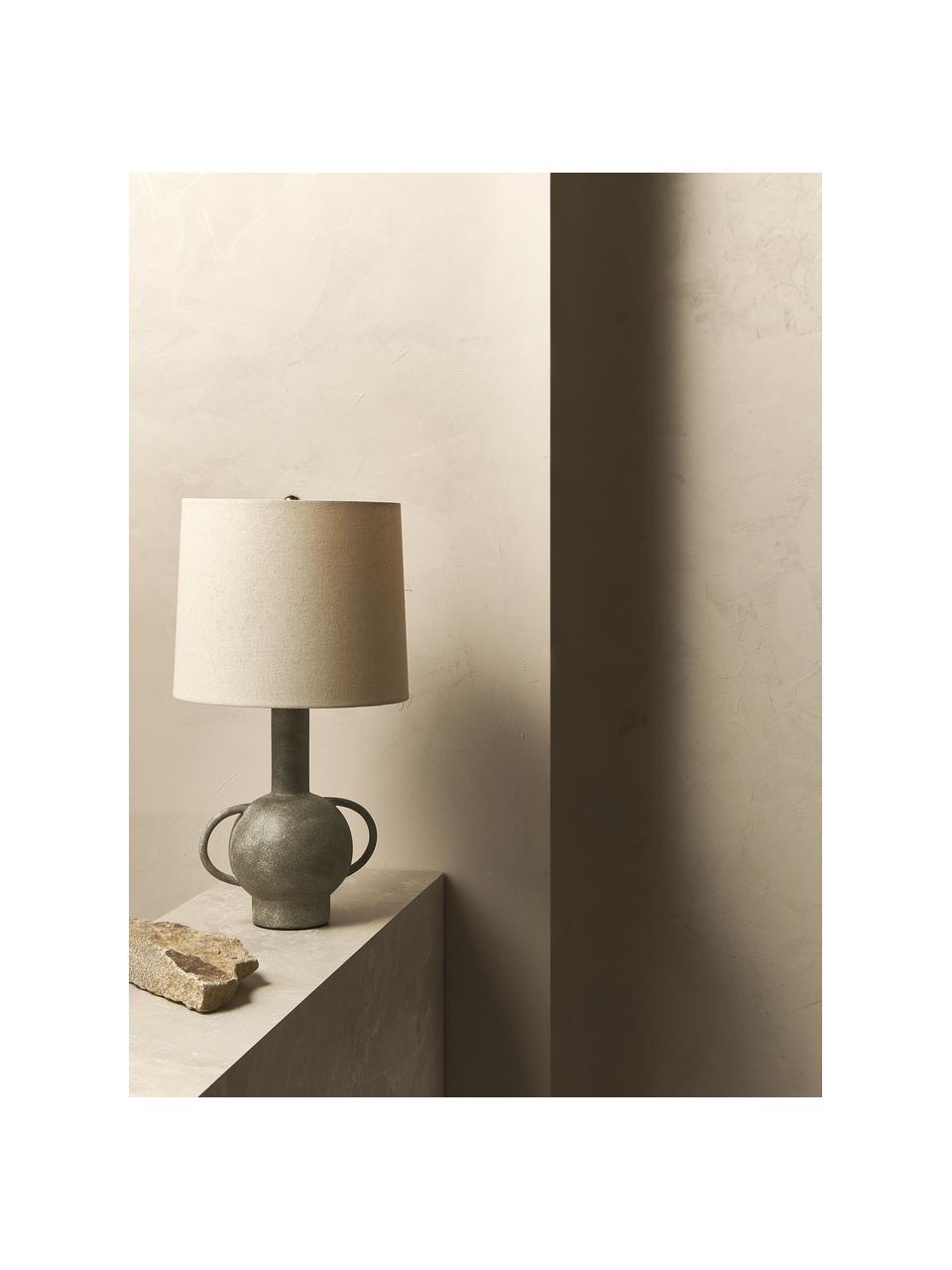 Grande lampe à poser en terracotta et lin Ranya, Beige clair, gris, Ø 31 x haut. 59 cm
