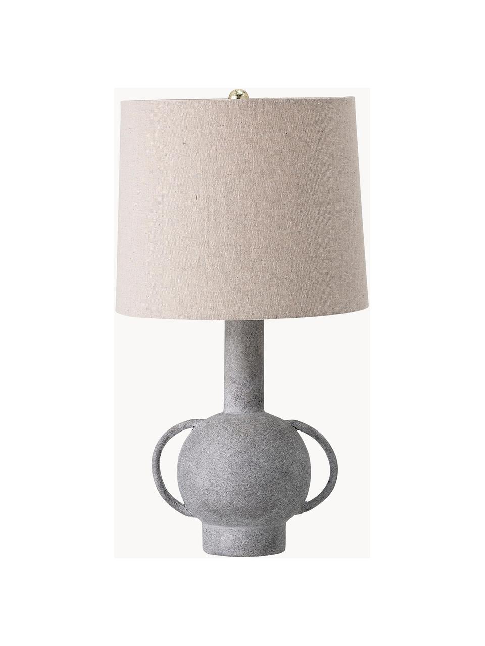 Grande lampe à poser en terracotta et lin Ranya, Beige clair, gris, Ø 31 x haut. 59 cm