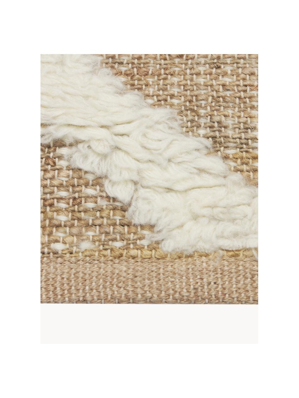 Handgewebter Juteläufer Malea, 57 % Jute, 35 % Wolle, 7 % Baumwolle, Beige, Cremeweiss, B 80 x L 250 cm