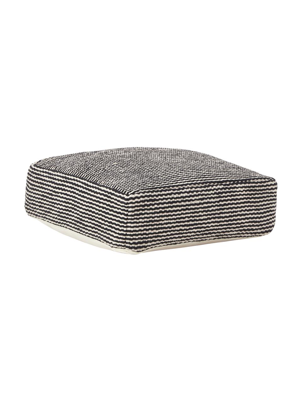 Cuscino da pavimento in cotone a righe Carmelo, Rivestimento: 100% cotone, Nero, bianco, Larg. 60 x Alt. 20 cm