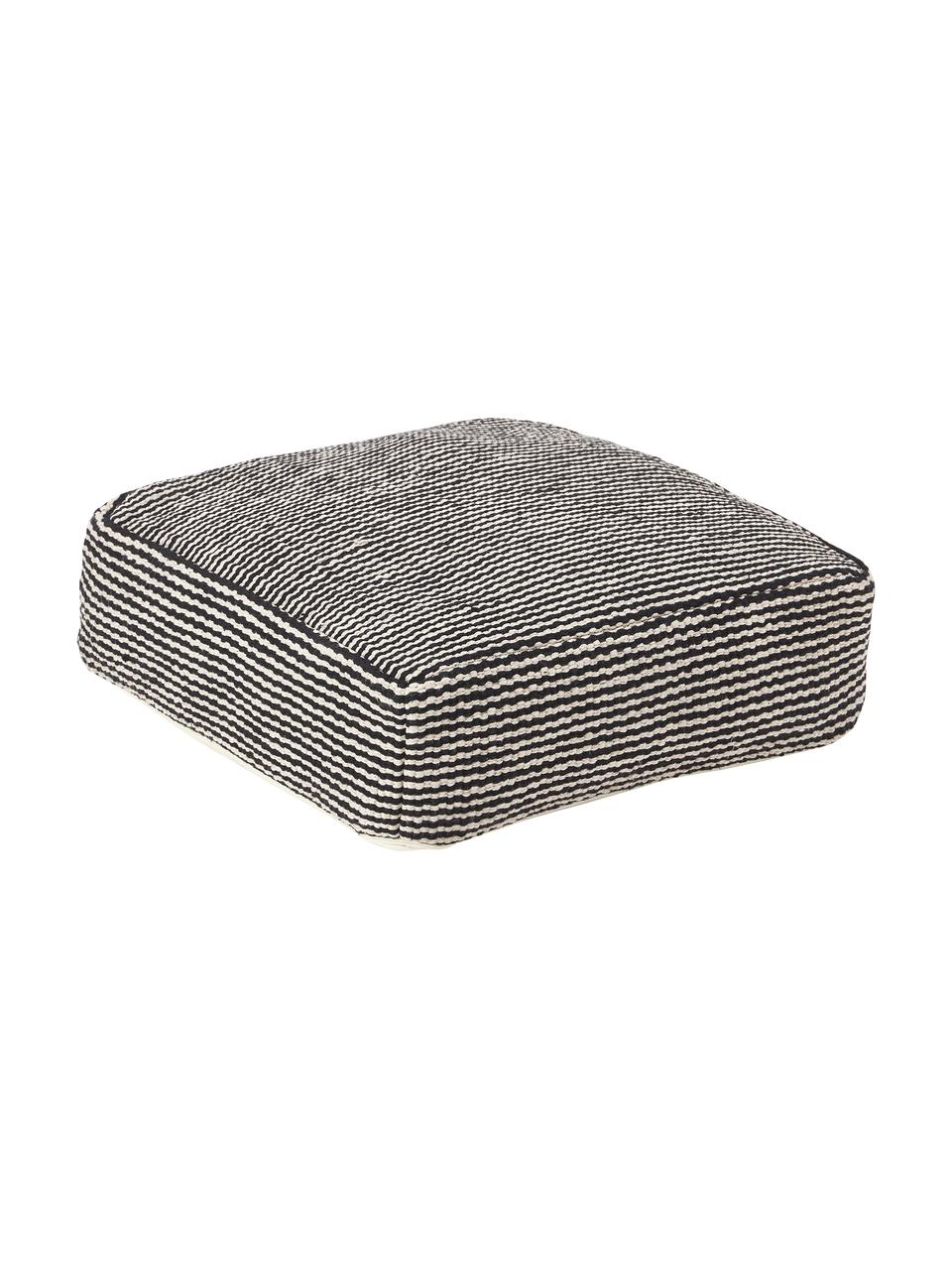 Pruhovaný bavlněný sedací polštář Carmelo, Černá, bílá, Š 60 cm, V 20 cm