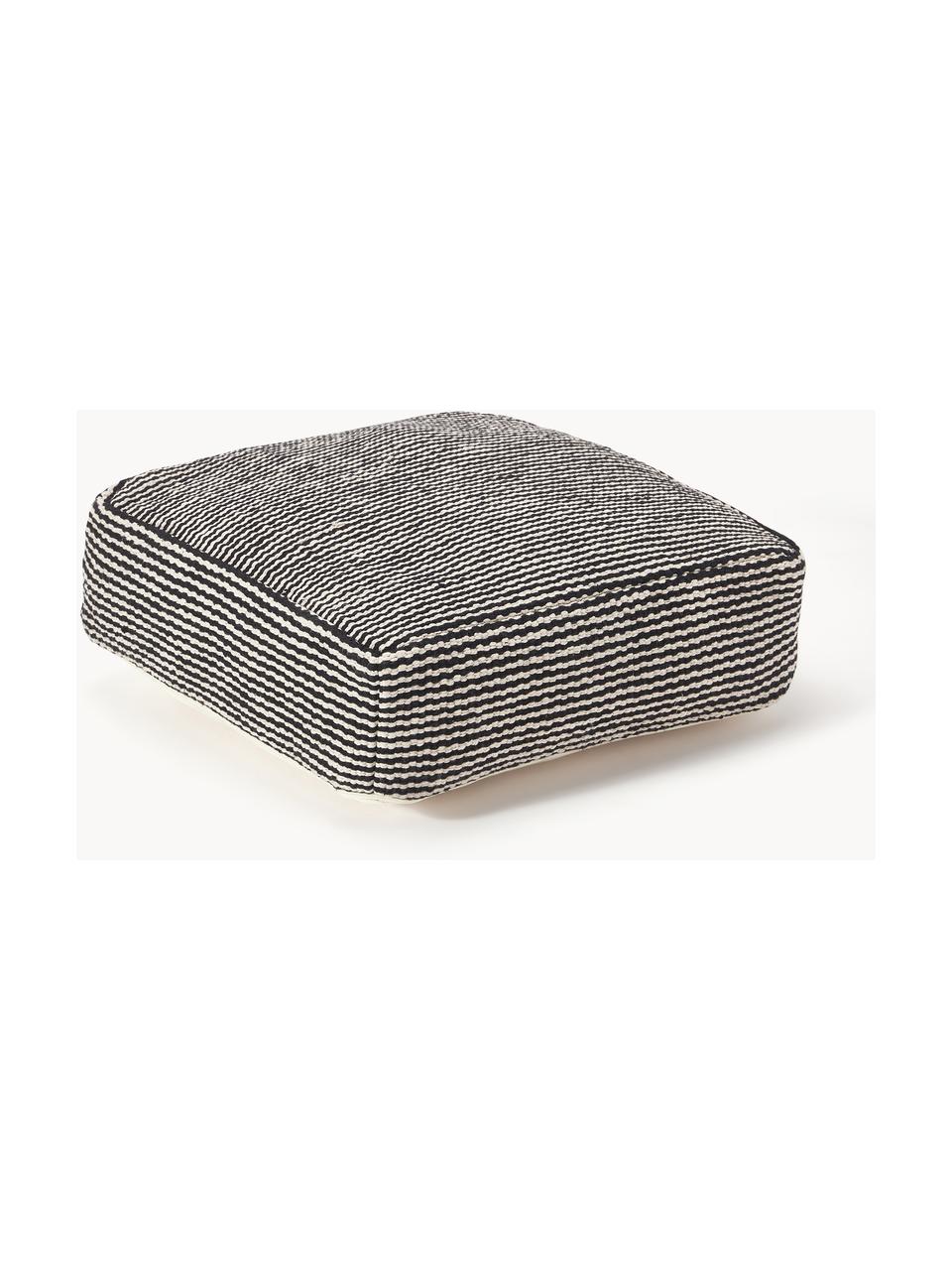 Cuscino da pavimento in cotone a righe Carmelo, Rivestimento: 100% cotone, Nero, bianco, Larg. 60 x Alt. 20 cm