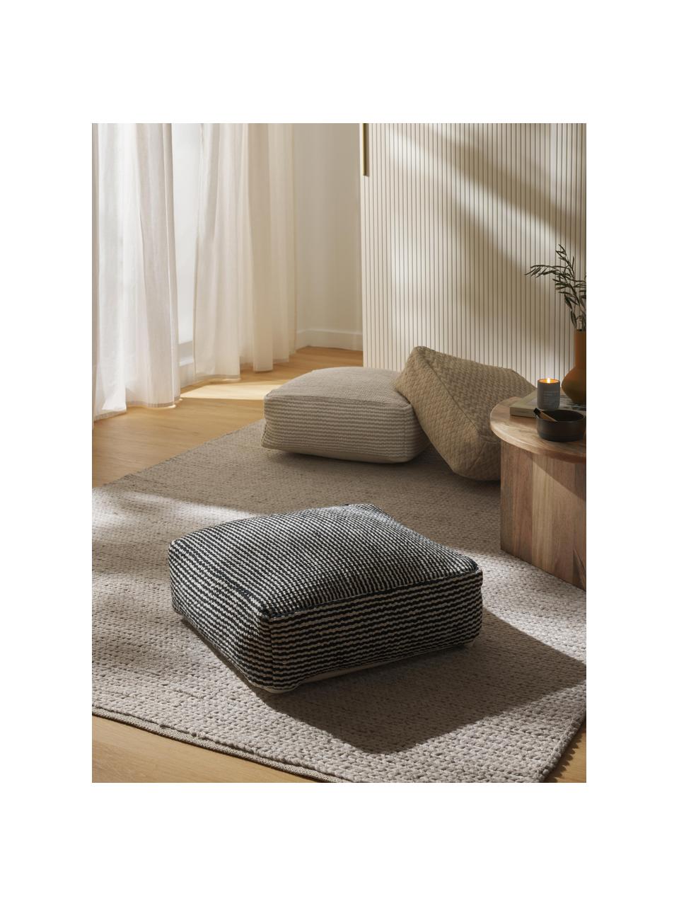 Cuscino da pavimento in cotone a righe Carmelo, Rivestimento: 100% cotone, Nero, bianco, Larg. 60 x Alt. 20 cm