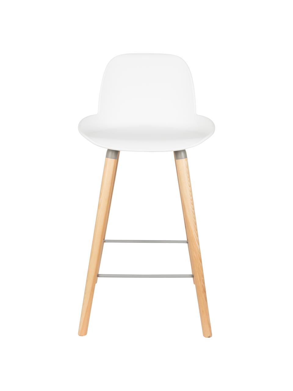 Chaise de comptoir design Albert Kuip, Assise : blanc Pieds : bois de frêne Cadre et repose-pieds : gris