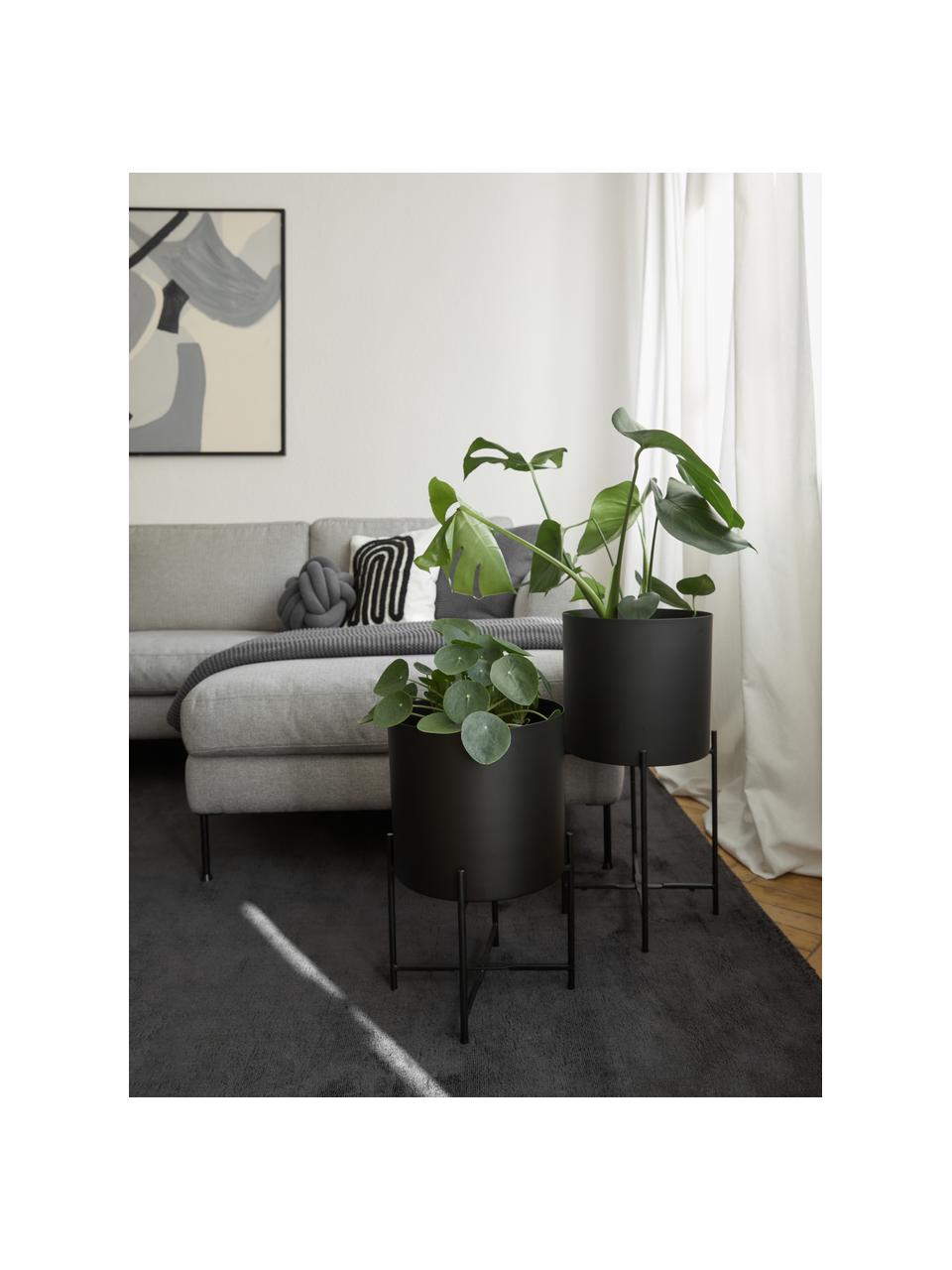 Plantenpottenset Mina van metaal, 2-delig, Gepoedercoat metaal, Zwart, Set met verschillende formaten