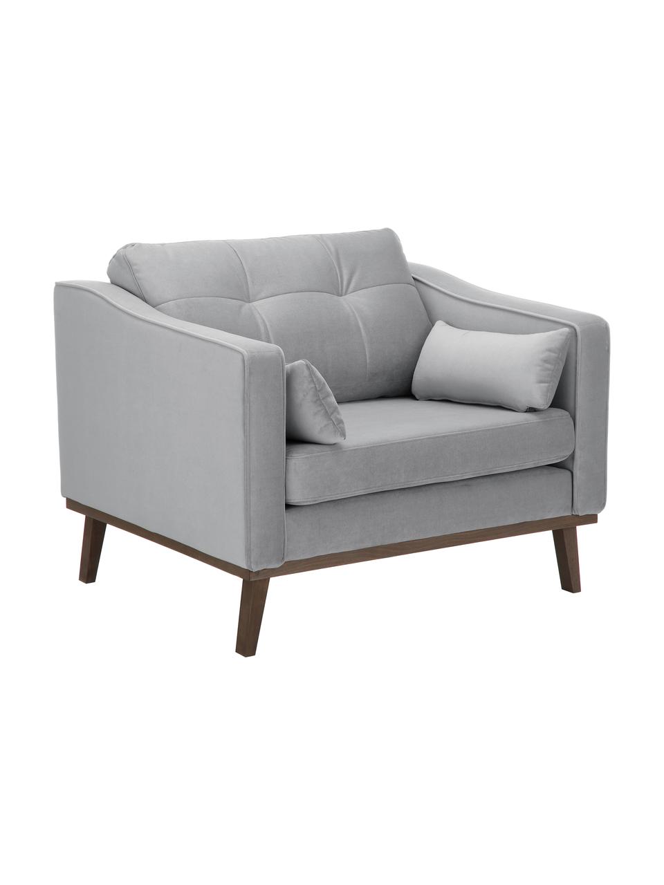 Klassieke fluwelen fauteuil Alva in grijs met beukenhouten poten, Bekleding: fluweel (hoogwaardig poly, Frame: massief grenenhout, Poten: massief gebeitst beukenho, Grijs, B 102 x D 92 cm