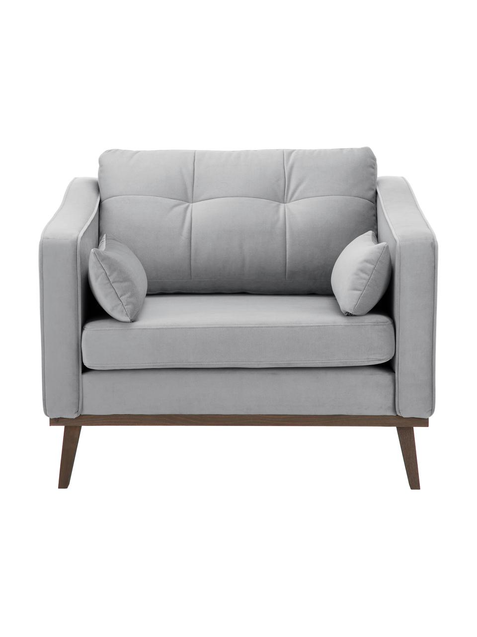 Klassieke fluwelen fauteuil Alva in grijs met beukenhouten poten, Bekleding: fluweel (hoogwaardig poly, Frame: massief grenenhout, Poten: massief gebeitst beukenho, Grijs, B 102 x D 92 cm