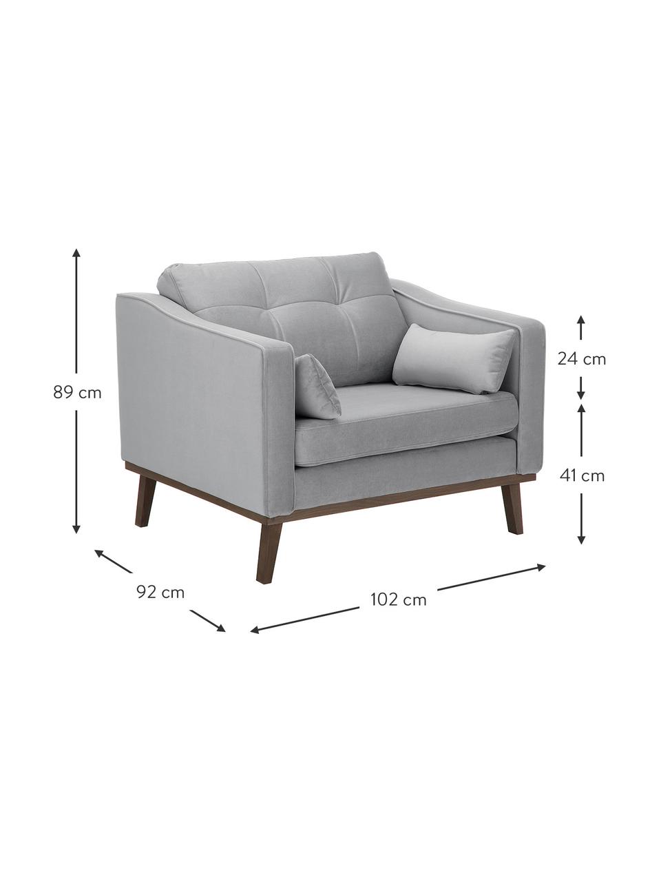 Klassischer Samt-Sessel Alva in Grau mit Buchenholz-Füssen, Bezug: Samt (Hochwertiger Polyes, Gestell: Massives Kiefernholz, Samt Grau, B 102 x T 92 cm