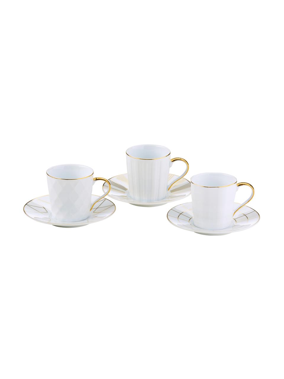 Set 6 tazzine da caffè Lux, Porcellana, Bianco, dorato, Ø 12 x Alt. 6 cm