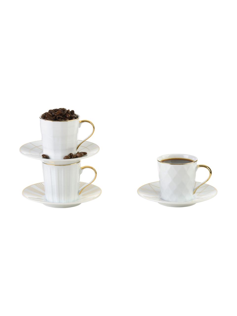 Komplet filiżanek do espresso Lux, 6 elem., Porcelana, Biały, odcienie złotego, Ø 12 x W 6 cm