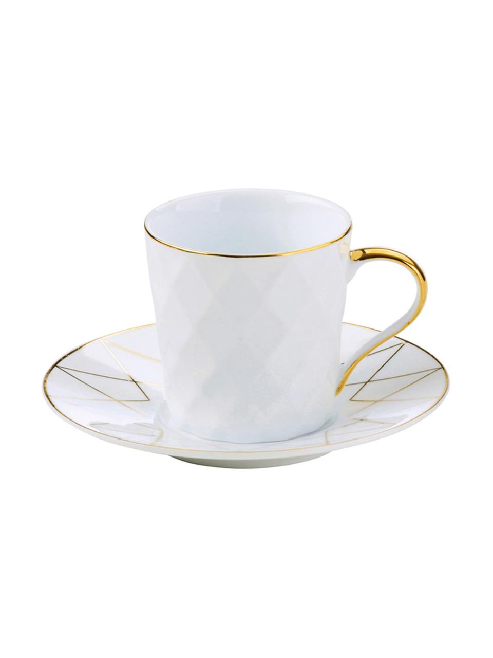 Komplet filiżanek do espresso Lux, 6 elem., Porcelana, Biały, odcienie złotego, Ø 12 x W 6 cm