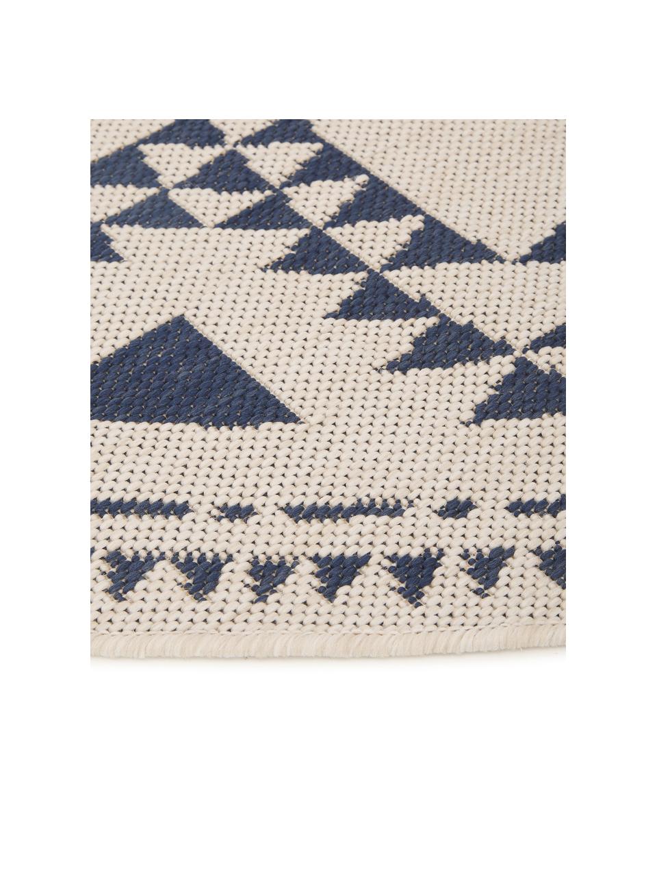 Runder In- & Outdoor-Teppich Arre im Ethno Style, 100% Polypropylen, Weiß, Blau, Ø 200 cm (Größe L)