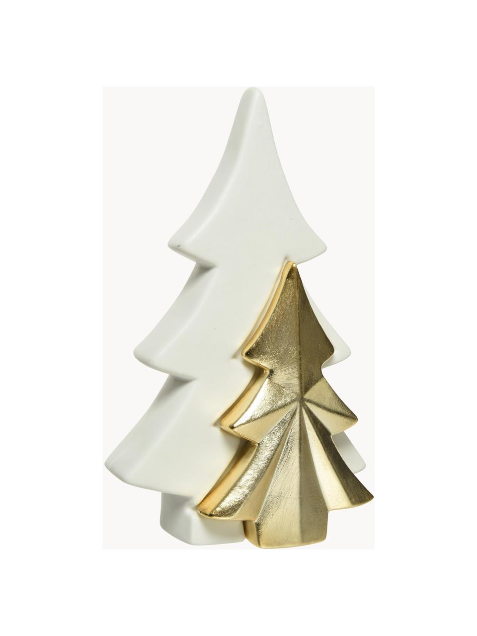 Deko-Baum Golden Tree H 22 cm, Porzellan, Weiß, Goldfarben, B 13 x H 22 cm