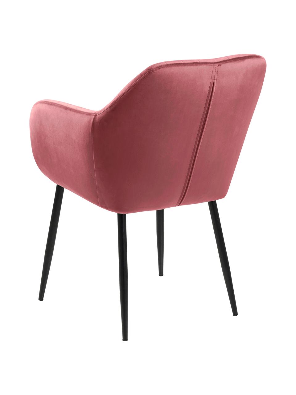 Sametová židle s područkami a kovovými nohami Emilia, Korálově červená, černá