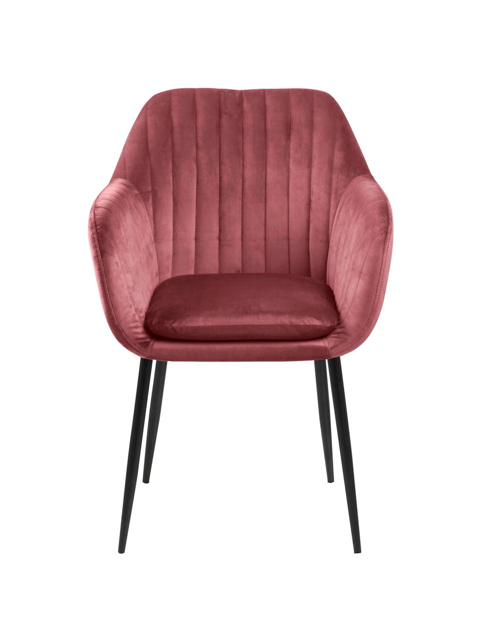 Stolička s opierkami so zamatovým čalúnením Emilia, Koralovočervená, čierna