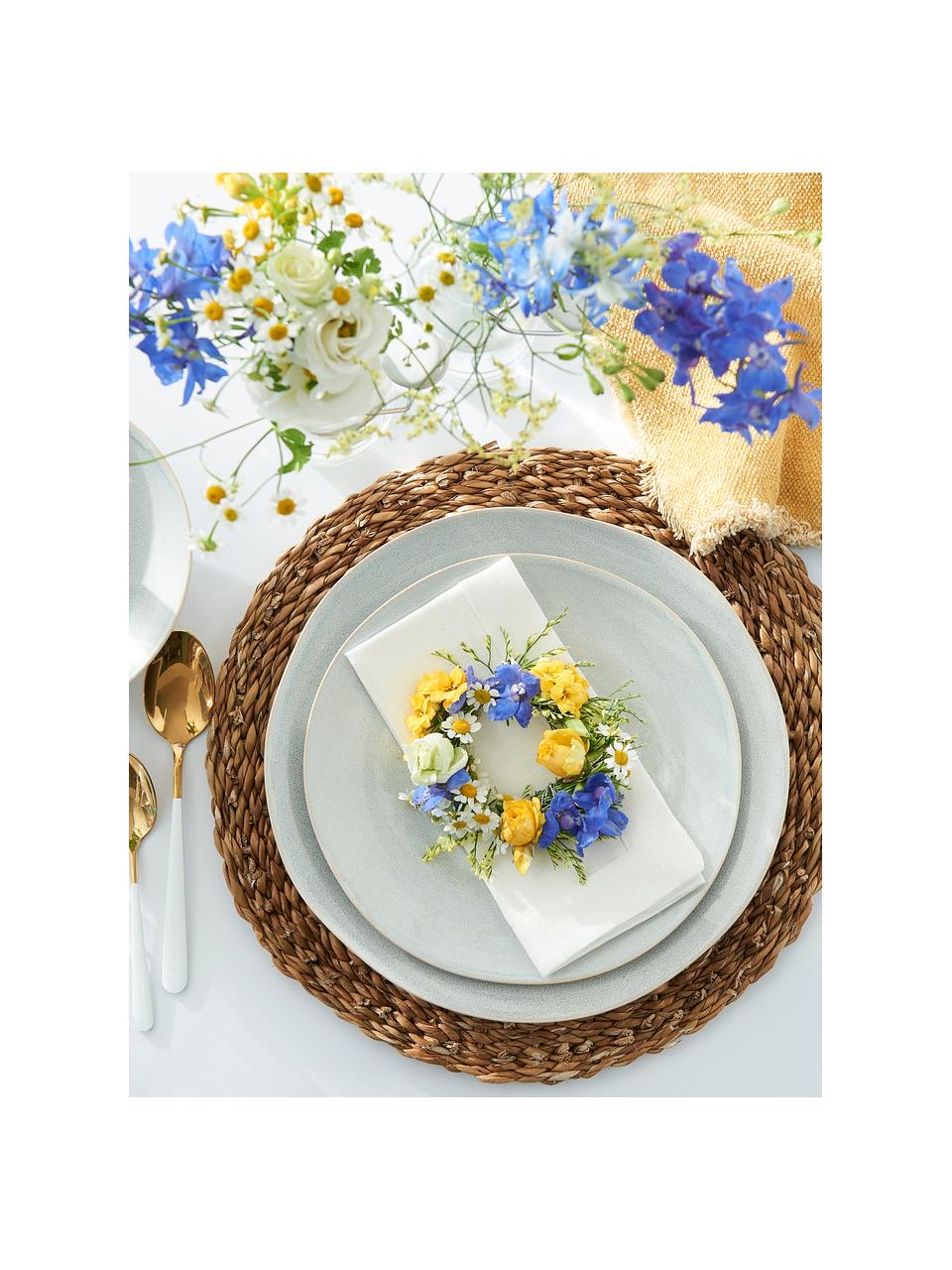 Ručně vyrobené snídaňové talíře Manor, 4 ks, Kamenina, Světle šedá s béžovým okrajem, Ø 24 cm, V 3 cm