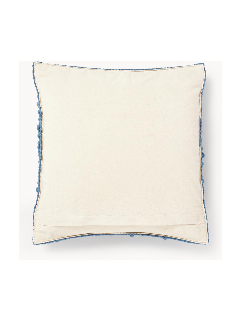 Housse de coussin en laine Loca, Bleu, blanc crème, larg. 50 x long. 50 cm