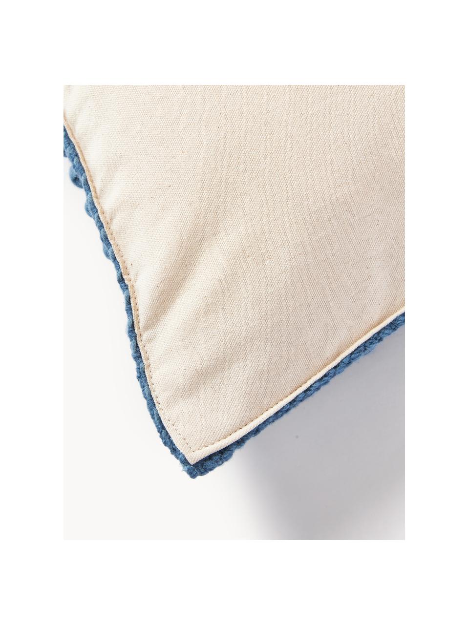 Housse de coussin en laine Loca, Bleu, blanc crème, larg. 50 x long. 50 cm