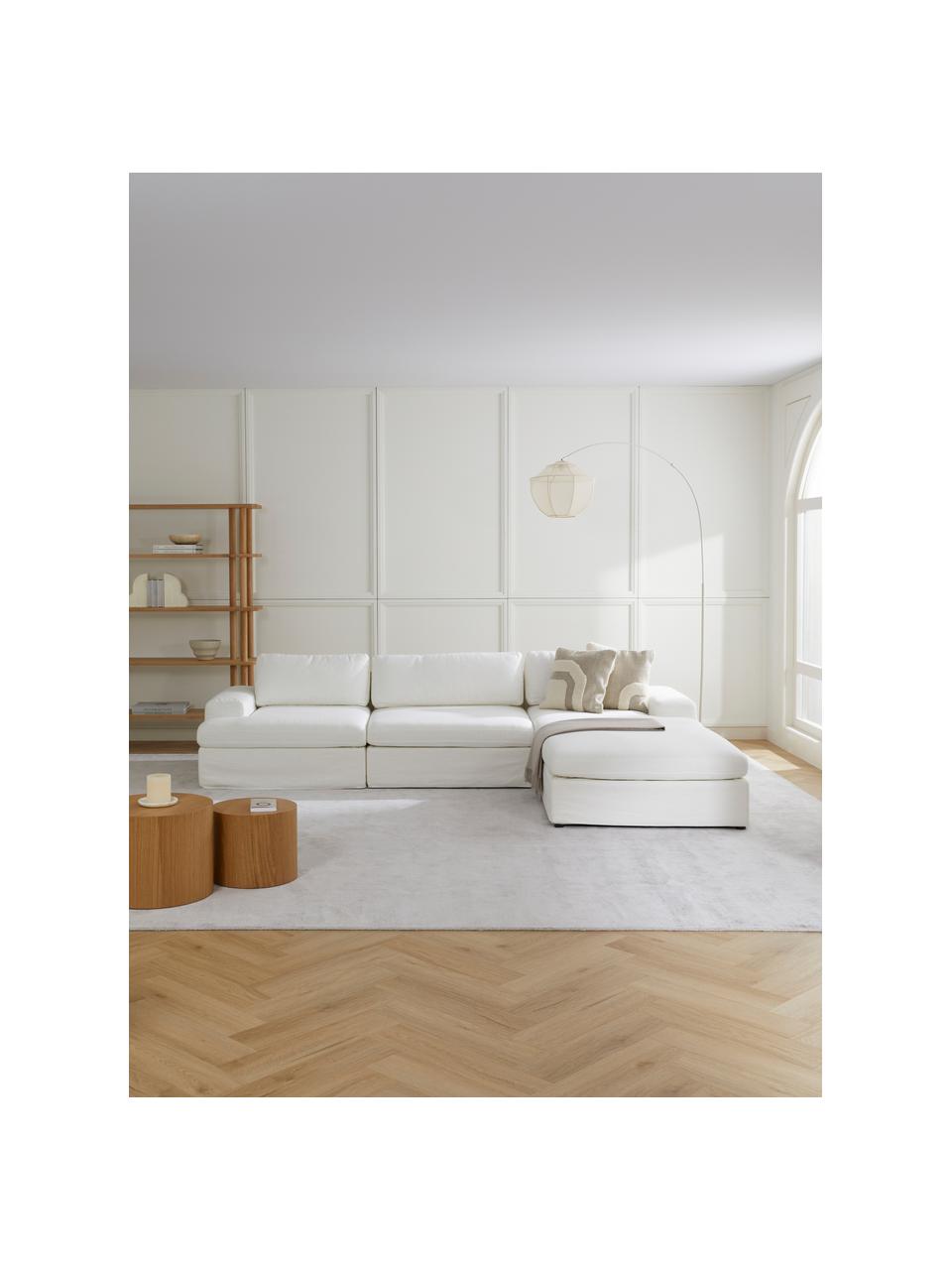 Divano componibile 4 posti Russell, Rivestimento: 100% cotone Con 50.000 ci, Struttura: legno di pino massiccio c, Piedini: plastica, Tessuto bianco crema, Larg. 309 x Alt. 77 cm