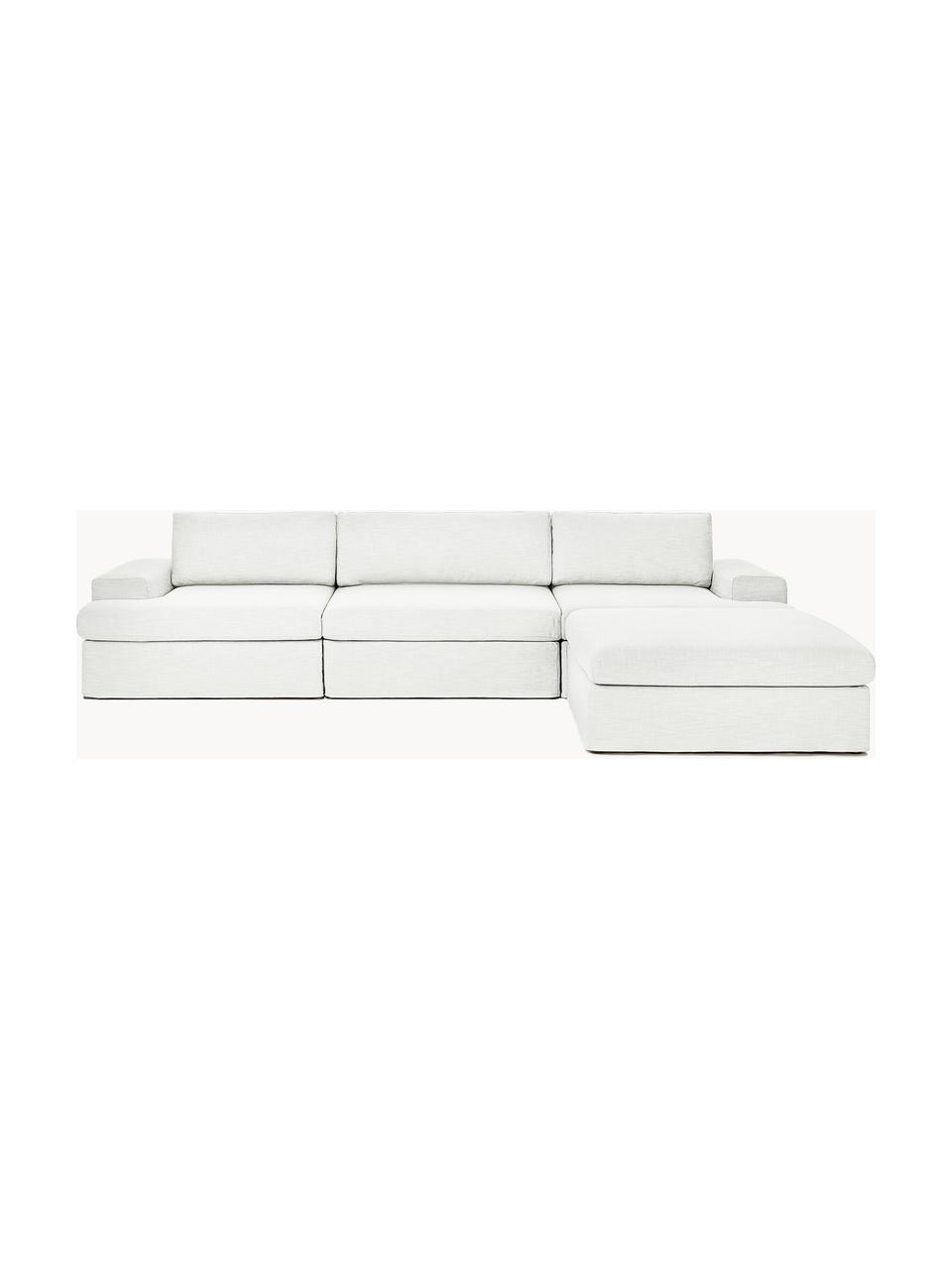 Sofá modular con reposapiés y tapizado desenfundable Russell (4 plazas), Tapizado: 100% algodón Alta resiste, Estructura: madera de pino maciza, co, Patas: plástico Este producto es, Tejido blanco Off White, An 309 x F 206 cm