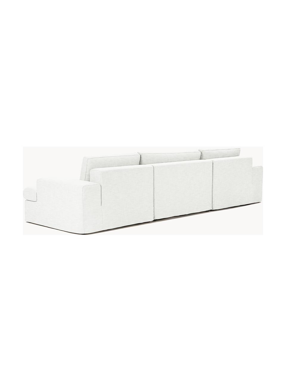 Modulares Sofa Russell (4-Sitzer) mit Hocker, mit abnehmbaren Bezügen, Bezug: 100% Baumwolle Der strapa, Gestell: Massives Kiefernholz, Spe, Füße: Kunststoff Dieses Produkt, Webstoff Off White, B 309 x T 206 cm