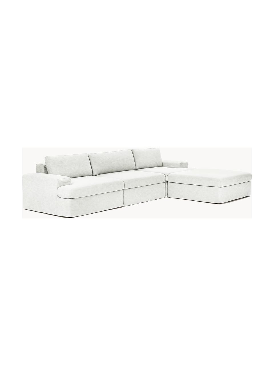 Modulares Sofa Russell (4-Sitzer) mit Hocker (links/rechts), Bezug: 100% Baumwolle Der strapa, Gestell: Massives Kiefernholz, Spe, Füße: Kunststoff Dieses Produkt, Webstoff Off White, B 309 x T 206 cm