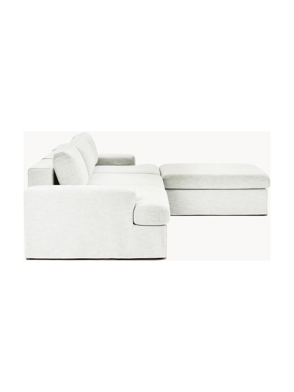 Modulares Sofa Russell (4-Sitzer) mit Hocker, mit abnehmbaren Bezügen, Bezug: 100% Baumwolle Der strapa, Gestell: Massives Kiefernholz, Spe, Webstoff Off White, B 309 x T 206 cm