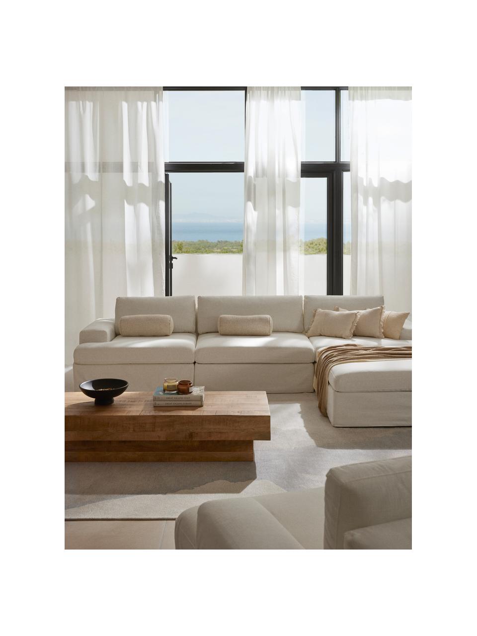 Modulares Sofa Russell (4-Sitzer) mit Hocker (links/rechts), Bezug: 100% Baumwolle Der strapa, Gestell: Massives Kiefernholz, Spe, Füße: Kunststoff Dieses Produkt, Webstoff Off White, B 309 x T 206 cm