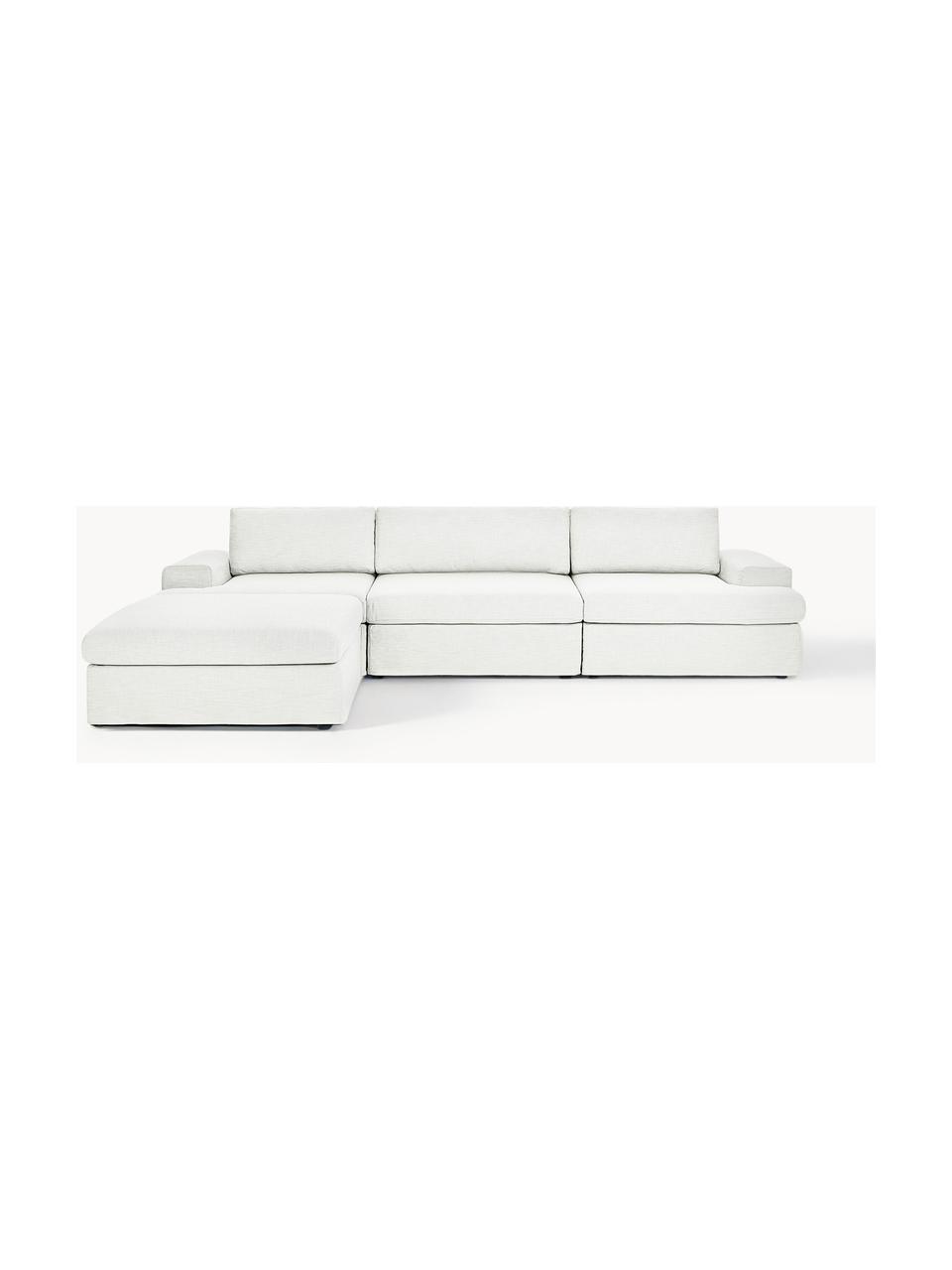 Modulares Sofa Russell (4-Sitzer) mit Hocker (links/rechts), Bezug: 100% Baumwolle Der strapa, Gestell: Massives Kiefernholz, Spe, Füße: Kunststoff Dieses Produkt, Webstoff Off White, B 309 x T 206 cm