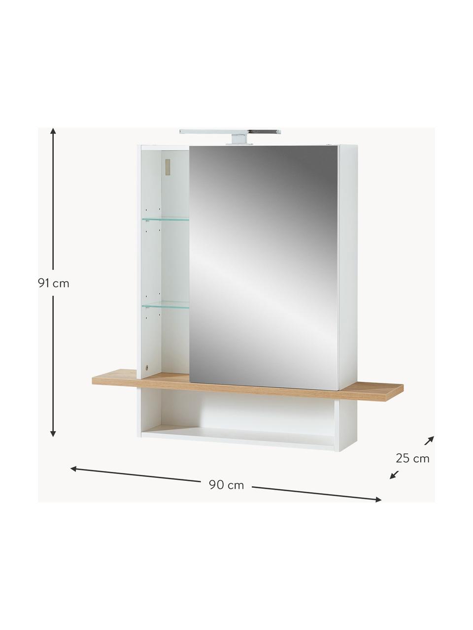 Meuble miroir de salle de bain avec éclairage LED Rodrigo, Blanc, aspect bois de chêne, larg. 90 x haut. 91 cm