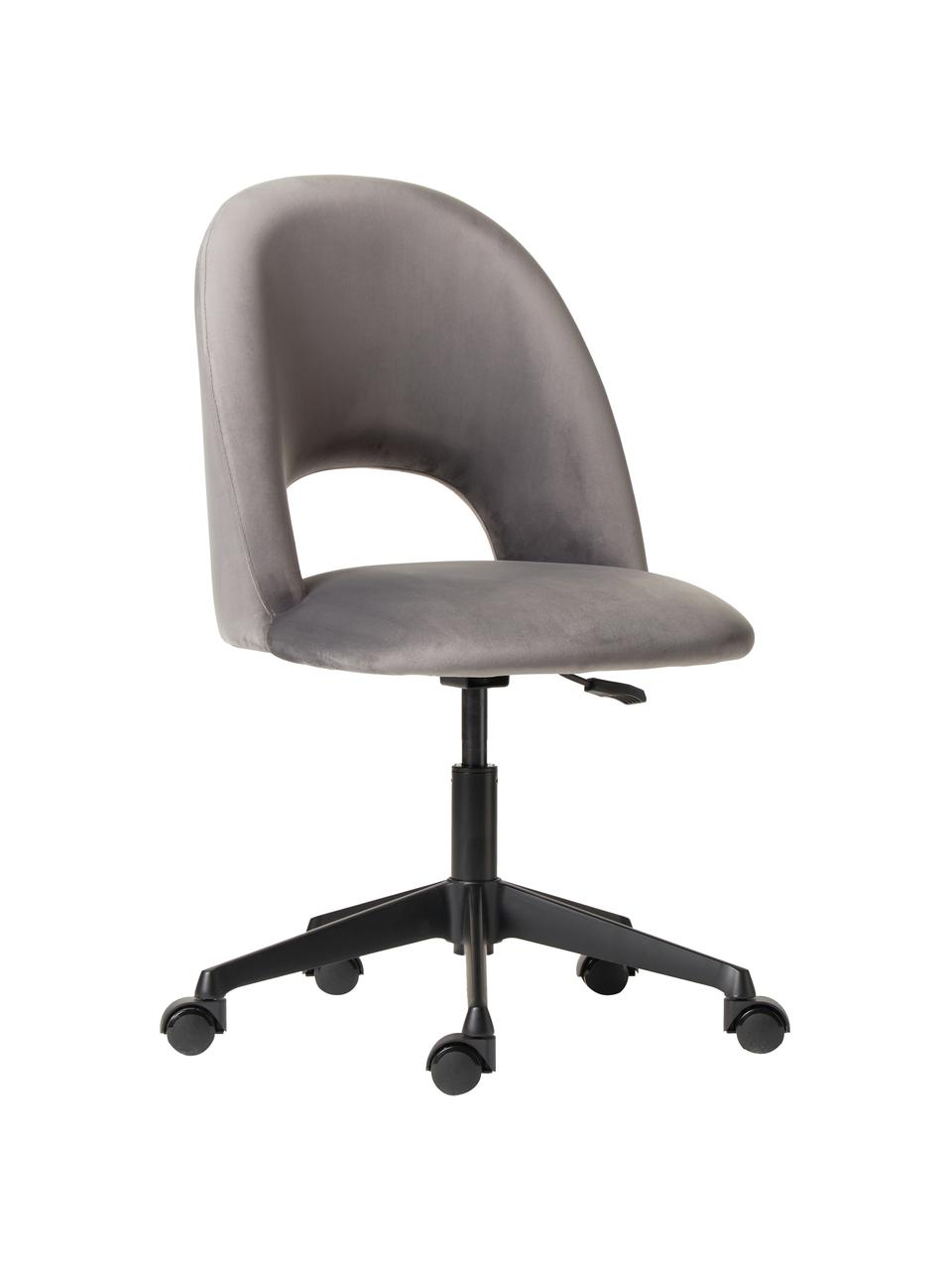 Fluwelen bureaustoel Rachel, in hoogte verstelbaar, Bekleding: fluweel (hoogwaardig poly, Poten: gepoedercoat metaal, Fluweel grijs, B 65 x D 66 cm