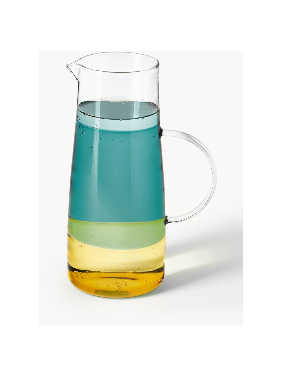 Dzbanek ze szkła dmuchanego Lemonade, 1,3 l, Szkło, Ciemny zielony, żółty, 1,3 l
