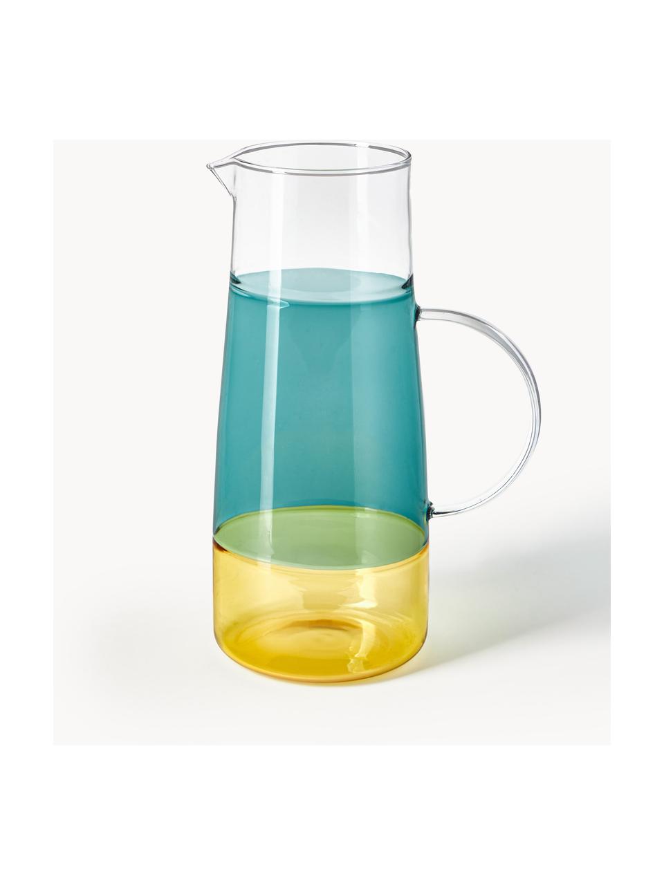 Brocca in vetro soffiato Lemonade, 1,3 L, Vetro, Verde scuro, giallo, 1.3 L