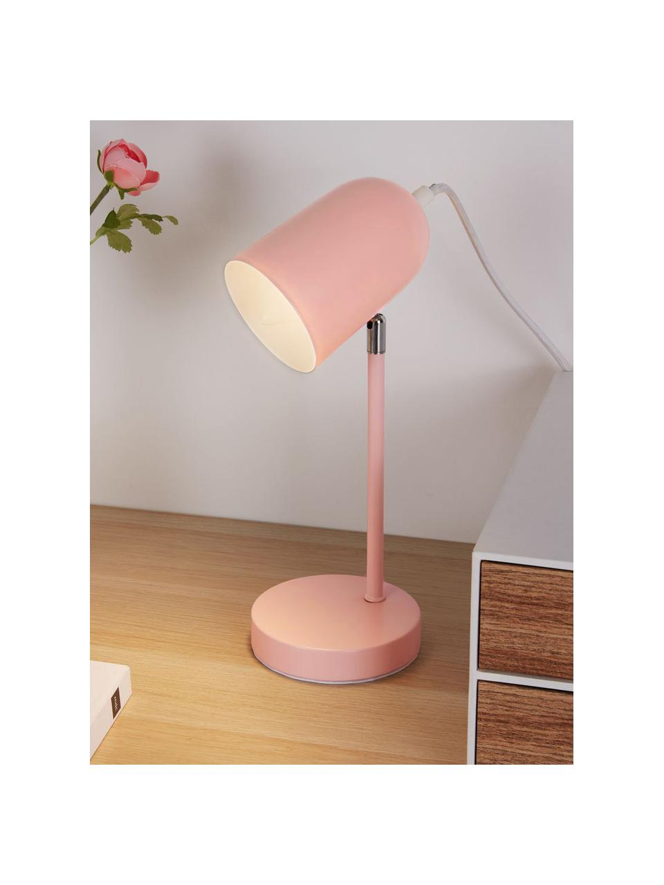 Kleine bureaulamp True Pearl in roze, Lampenkap: gecoat metaal, Lampvoet: gecoat metaal, Roze, 12 x 34 cm