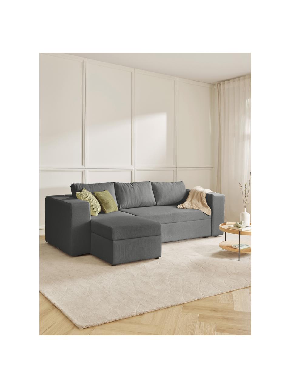 Schlafsofa Noah (3-Sitzer) mit Stauraum, Bezug: Polyester Der strapazierf, Gestell: Massives Buchennholz, FSC, Webstoff Anthrazit, B 269 x T 160 cm, Eckteil links